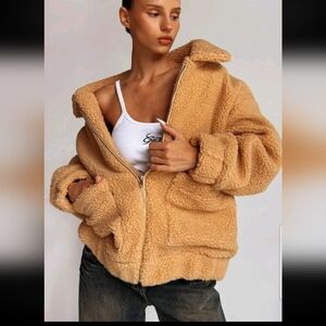 I.AM.GIA Womens Tan Sherpa Oversized Trendy Teddy Pixie Coat In Carmel S